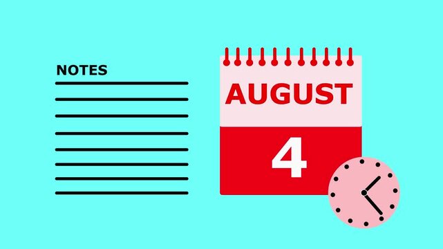 August 4 Calendar Page with Notes Section on Teal Background to-do list.