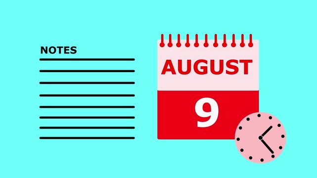 August 9 Calendar Page Tear Off Notes Background Teal tear off calendar to do list.