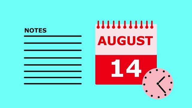 August 14 Calendar Page Tear Off Notes Background Teal date to do list.