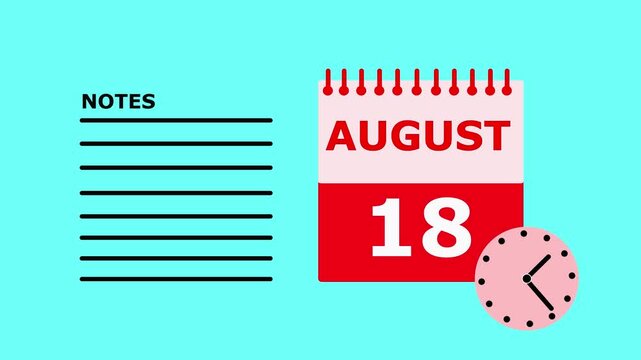 August 18 Calendar Page with Notes Section on Turquoise Background to-do list.