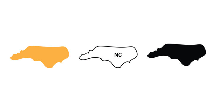 North Carolina state map outline orange black silhouette vector set