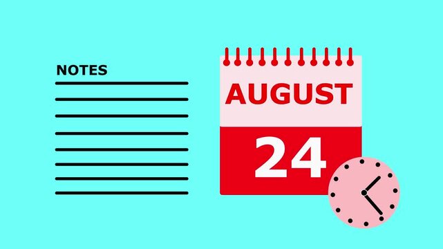 August 24 Calendar Page Tear Off Notes Background Teal date to do list.