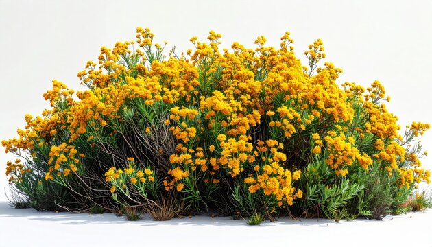 Dense shrub adorned with abundant bright yellow clustered flowers