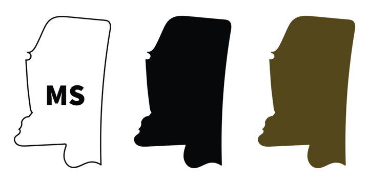 Mississippi state map outline black and brown silhouette vector set