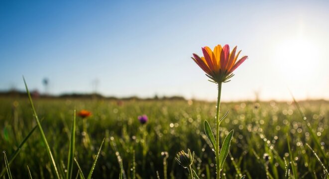 Bunte G&auml;nsebl&uuml;mchenbl&uuml;te im sonnigen Wiesenlicht, sommerliches Naturmotiv f&uuml;r Freiheit, Freude und Hoffnung. Generative KI