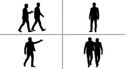 Businessman silhouette collection featuring walking standing greeting and professional interaction poses isolated corporate vector illustration set © MSTMONIRA