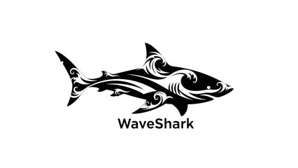 Obraz premium Elegant WaveShark Logo Design with Intricate Water Pattern Illustration on White