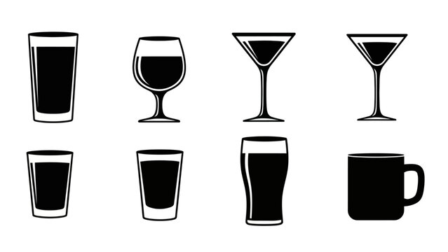 Collection of glass silhouettes, including pint glasses, wine glasses, and martini glasses