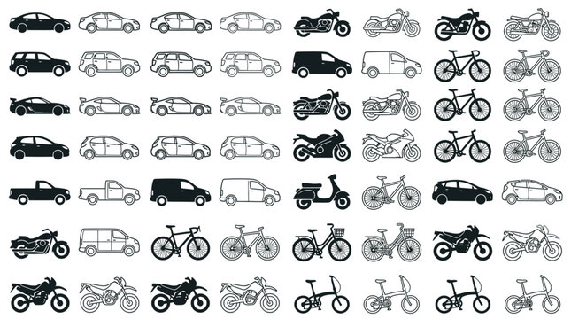 Cars and motorcycles in profile view.