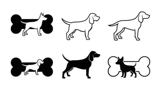 Collection of minimalist dog breed vector icons showcasing various dog breeds and bone element