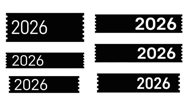 Stylized graphic tickets with the number 2026 for events and promotional materials
