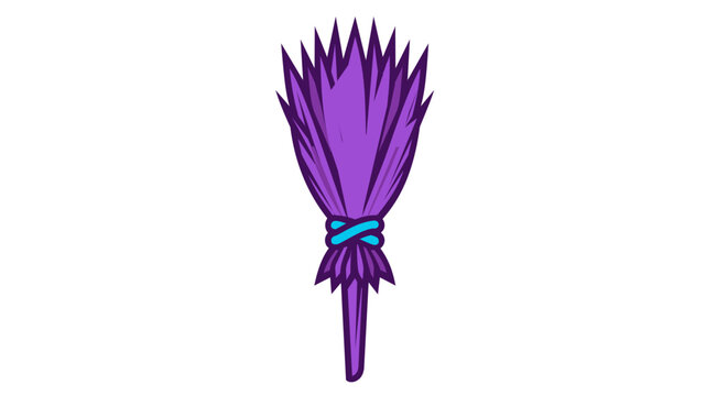 Creative colorful line vector icon of a purple witch broom head or magical herb bundle tied with a blue cord, ideal for alchemy, fantasy, and witchcraft themed graphic design and web projects.