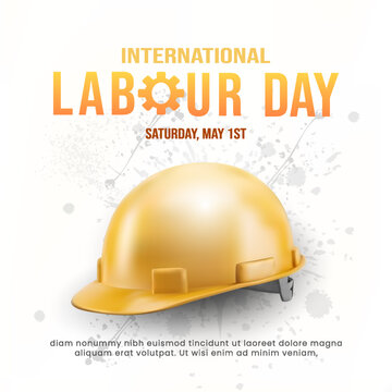 International Labour Day Graphic with Yellow Hard Hat and Typography