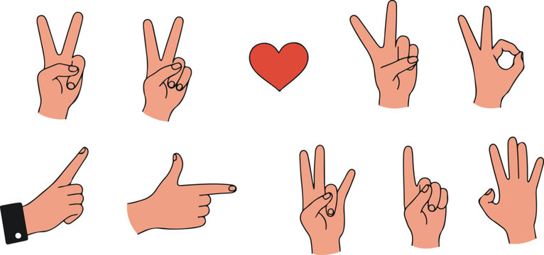American sign language handshapes and finger spelling symbols with heart
