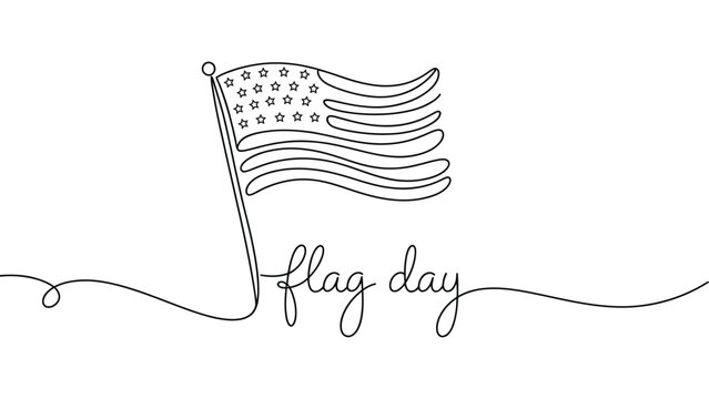 minimal flag day patriotic line art illustration with american waving flag and elegant typography for usa national celebration design