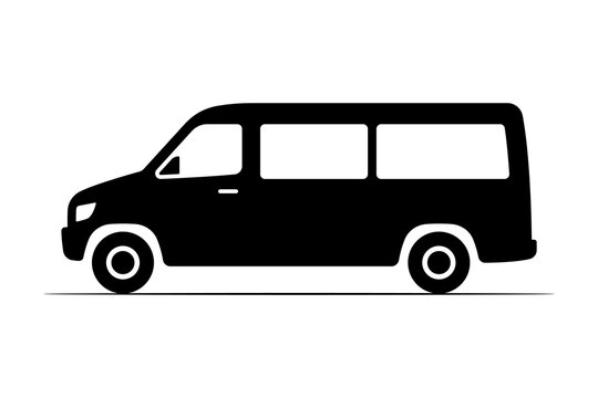 Minibus icon. Black silhouette. Side view. Vector simple flat graphic illustration. Isolated object on a white background.