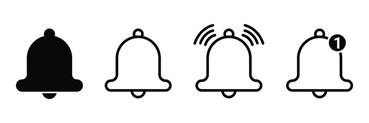 Fototapeta premium Four Bell Showing Different States Of Notification And Sound On A White Background