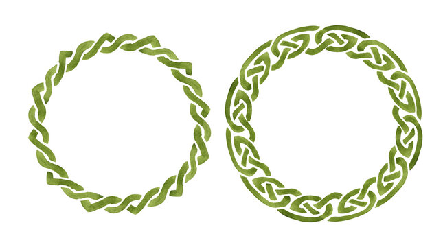 Viking Scandinavian radial ornament set. Ancient decorative design in Celtic, Scandinavian style, knot-work. Original Hand drawn watercolor illustration, isolated on white background