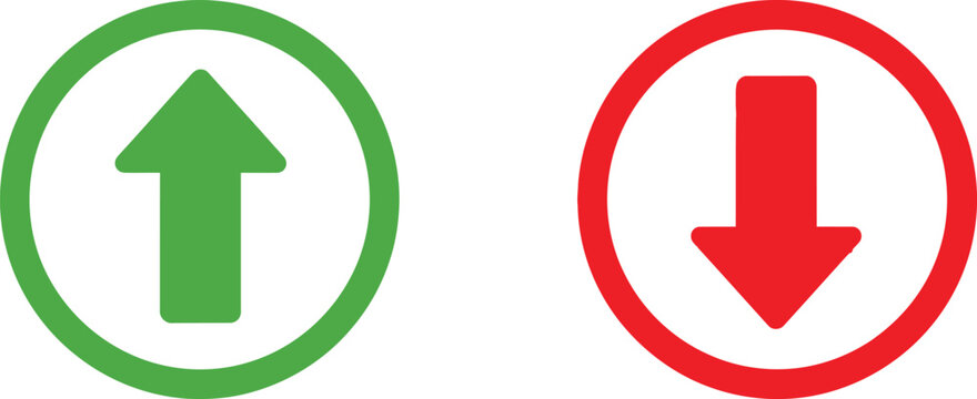 Green up arrow and red down arrow circle icons for business growth and decline analysis Vector
