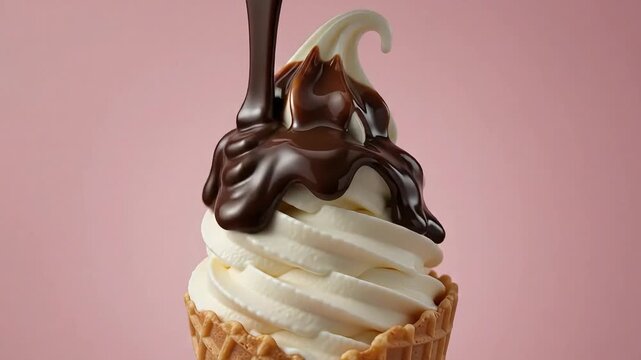 Glossy Chocolate Pour Over Vanilla Soft Serve Ice Cream Commercial