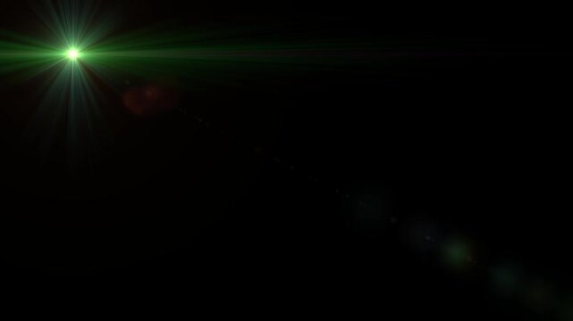 Optical sunlight effect, green lens flare rays overlay, green screen chroma key animation, bright shine motion graphics footage in 4k