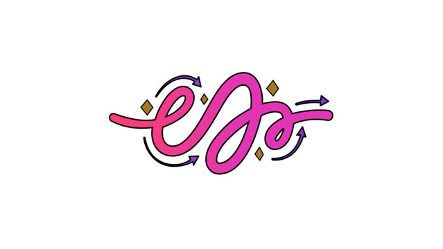 Creative colorful artistic brush stroke vector illustration with editable stroke, adjustable line weight, and customizable thickness. Abstract loopy pink gradient line icon with star accents.