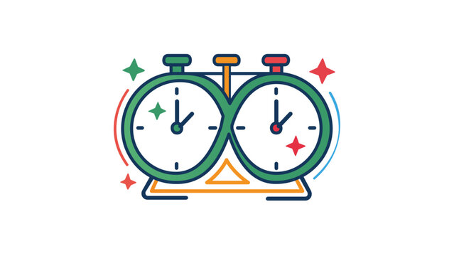 Creative colorful line vector icon illustration of two clocks as an infinity symbol for smart time management. Includes editable stroke, adjustable line weight, and customizable stroke weight.