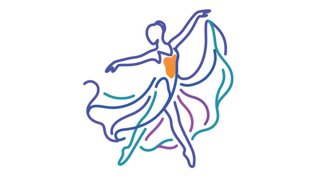 Graceful Female Performer in Flowing Skirt &mdash; Adjustable Contour Weight, Colorful Thin Stroke Minimalist Icon of a Stage Dancer or Ballerina Executing an Expressive Choreographed Movement