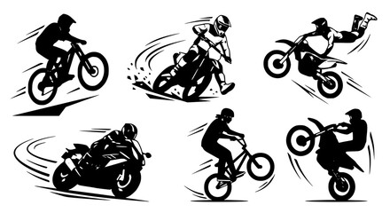 Extreme Sports Rider Illustration Set with Motocross Mountain Bike and Racing Motorcycles © Mst.Momtaz Begum