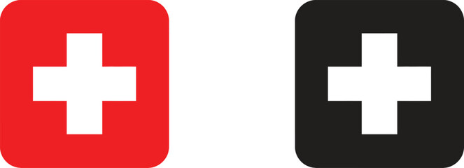 Red and black medical cross icons with rounded corners Vector © Rehena