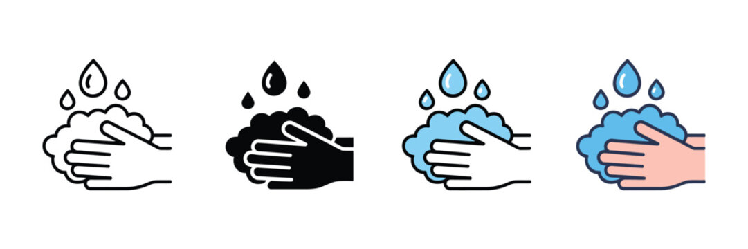 Hand washing with soap and water icon emphasizing hygiene, cleanliness, sanitation and personal health protection concept, vector