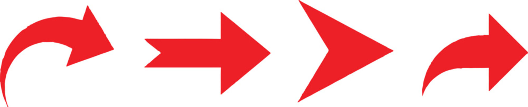 Set of four different red arrows pointing in various directions for navigation and web design Vector