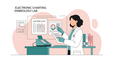 Fototapeta premium Embryology Lab Scientist Using Electronic Charting for Patient Records and Data Analysis