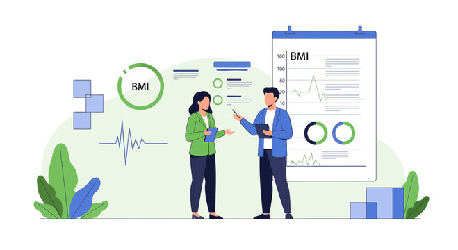 Doctors Discussing BMI Data and Health Metrics with Digital Charts and Graphs