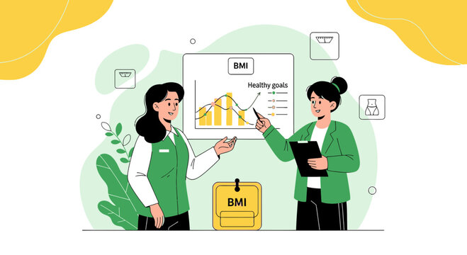 Doctors Discussing BMI Chart and Healthy Goals with Patient
