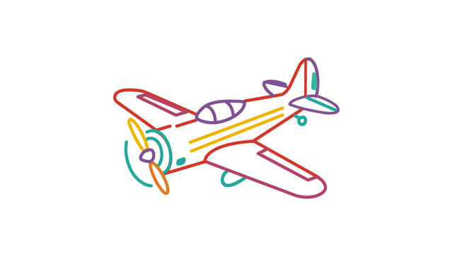 Retro monoplane vector emblem featuring a classic propeller aircraft with customizable multi-color outlines. Professional aviation line art illustration with editable path and line thickness.
