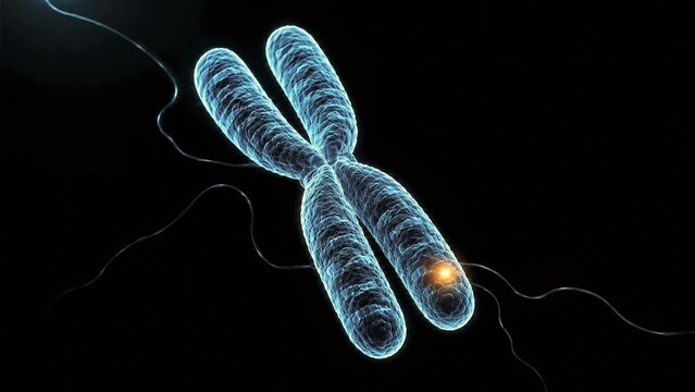 Chromosome gene editing concept with glowing genetic mutation target