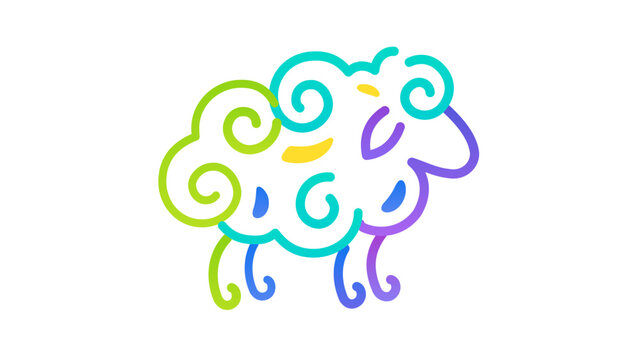 Pastoral sheep nibbling grass rendered as a vivid multicolored outline icon with stroke customization, letting designers freely tweak line thickness and weight for web, print, or branding projects