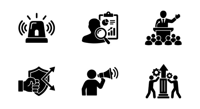 Business Communication and Strategy Vector Icons, Corporate Leadership and Marketing Concepts