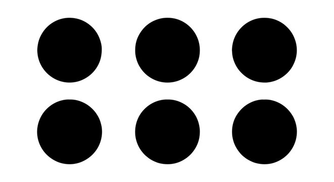 Six Black Circles, Simple Graphic Elements, Minimalist Design, Clean Vector Shapes