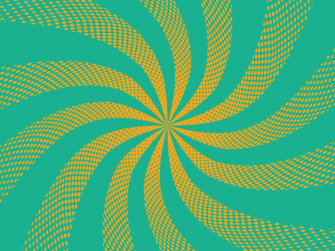 Abstract Retro Spiral Sunburst Background with Halftone Dot Patterns