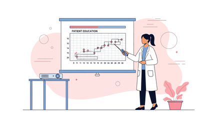 Fototapeta premium Doctor presenting patient education graph on screen with projector, healthcare concept