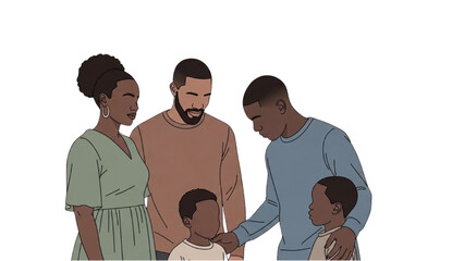 A family of five stands together in an emotional moment indoors. © Stock Image Paradise