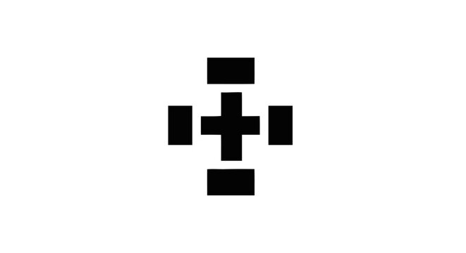 Black and white plus sign symbol.