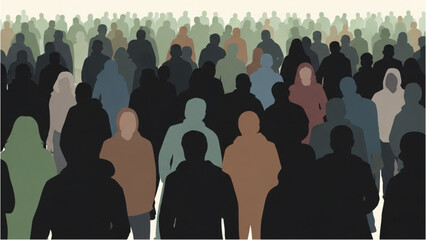 A diverse crowd of people stands together in a large gathering from behind. © Stock Image Paradise