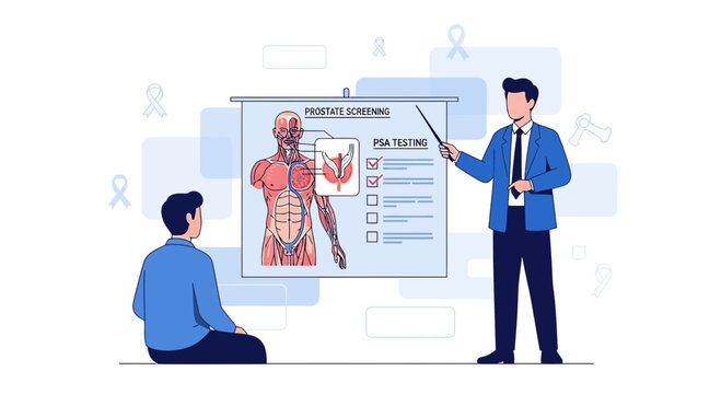 Doctor Explains Prostate Health and PSA Testing to Patient Using Medical Chart