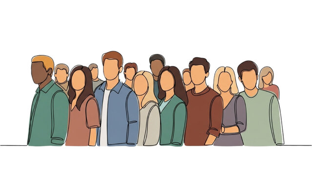 A diverse group of people stand together in a line