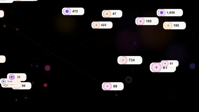 When first badge appearing, right pink metric cluster forming on nebula pulsing showing counts