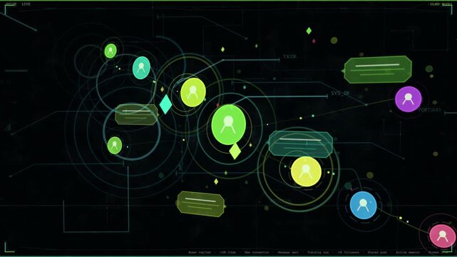 On load large green node pulsing while panels sliding and markers moving, visualizing network flow