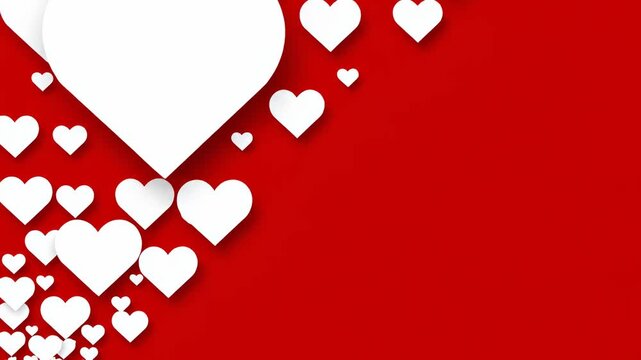 Romantic Valentine's Day Background with White Paper-Cut Hearts on Red, Ideal for Wedding Invitations and Holiday Greetings.